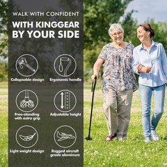 Lightweight Folding Walking Stick with Adjustable Height, 1 Pair