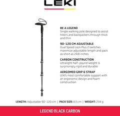 Legend Black Carbon Adjustable Lightweight Trekking Pole for Hiking