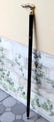Luxuriously Crafted Wooden Walking Stick w/ Stunning Brass Handle – Black Matte