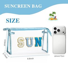 Sunscreen Bag Clear Makeup Toiletry Pouch Beach Vacation Essentials for Blue