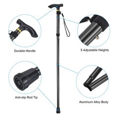 2Pcs Trekking Poles, Collapsible Hiking Pole 33-37 Inch Aluminum Alloy Black