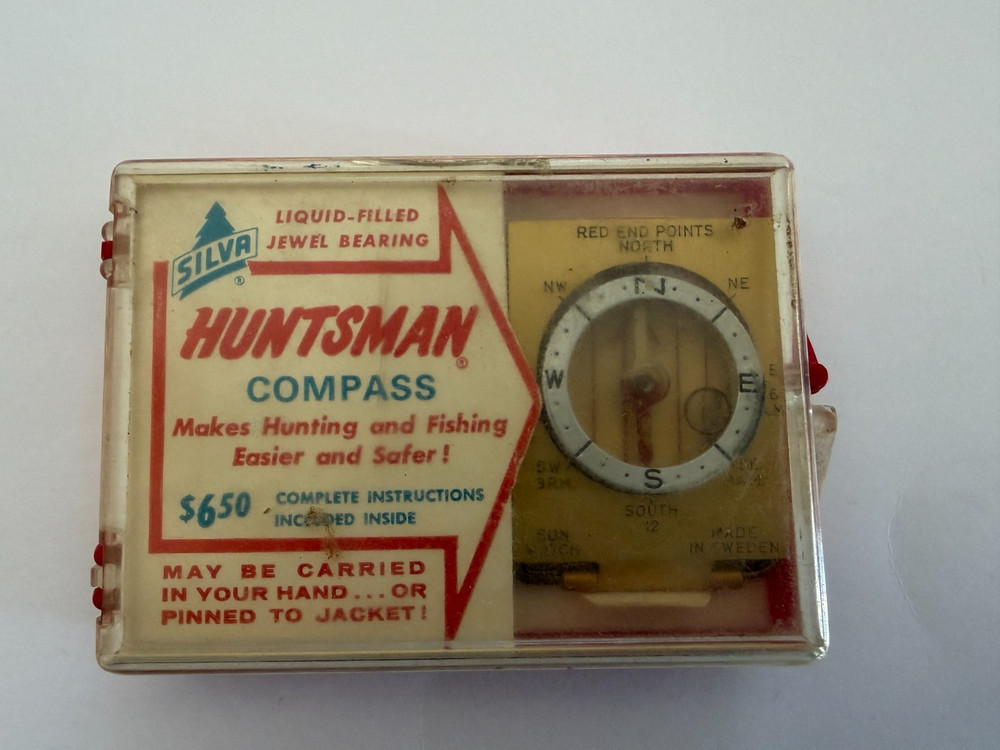 Vintage Silva Huntsman Compass with Original Plastic Case and Instructions