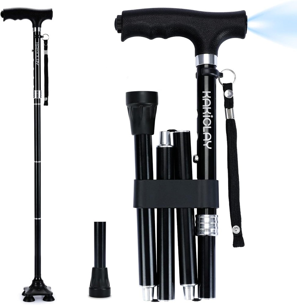 KAKICLAY New Trekking Poles Walking Cane Hiking Stick Foldable Lightweight LED