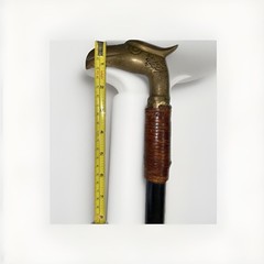 VINTAGE BRASS EAGLE HEAD WALKING CANE HANDLE WITH WOODEN STICK 36” TALL