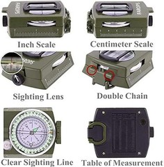 Military Lensatic Sighting Compass Survival with Carrying Bag, Compass for