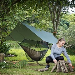 Premium Hammock with Rain Fly, Bug Net, Tree Straps, and Dry Army Green/Khaki
