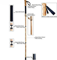 Wood Trekking Pole Hiking Walking Stick – Adjustable Folding Cane Beech Handle