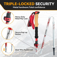 Collapsible Trekking Poles for Hiking – Lightweight Adjustable Aluminum Folding
