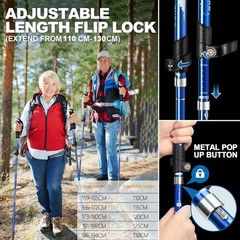 Covacure Trekking Poles Collapsible Hiking – 110-130cm, Blue（110-130cm）