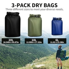 Dry Bag Waterproof 3 Pack Lightweight Dry Sack, 6L&10L&20L Outdoor 3 Colors