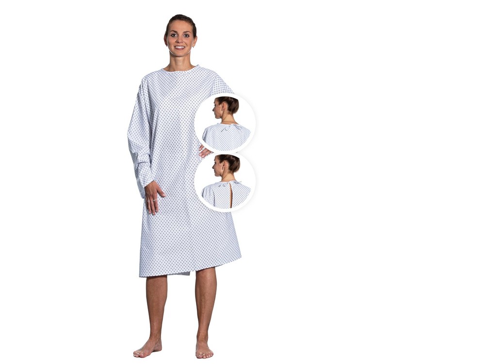 Patient Shirt Open Back – With Long Sleeves And Pair Of Ribbons At Neck – Length…