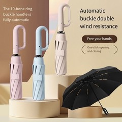 Automatic Open Close Umbrella with 10 Strong Ribs and a Hands Hook Handle