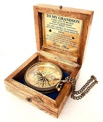 Engraved Brass Compass Gift for Grandson Birthday Baptism Graduation Gift