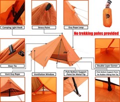 1 Person Trekking Pole Tent for Backpacking – Ultralight 1P-Yellow, Yellow