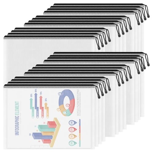 A4/Letter Size Mesh Zipper Pouch, 24 Pack 13″ x 9.4″ A4-13.3×9.4in Black