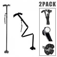 2 Pack Folding Walking Cane 5-Level Adjustable LED Light Travel Camping Hiking