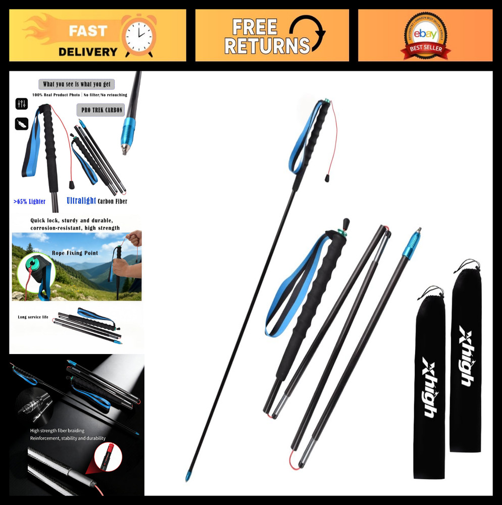 Ultralight Carbon Fiber Trekking Poles 2-Pack – Foldable, Fixed Length, Quick Lo