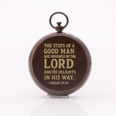 Brass Pocket Compass Psalm 18:32 Engraved with Wood Box Christian Gift for Men