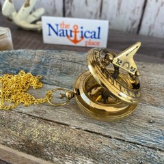 Brass Sundial Compass w/ Optional 27″ Necklace Chain – Gold, Silver, Antique