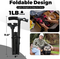 Bastón plegable con correa, portátil, ajustable, ligero, con bolsa de transporte