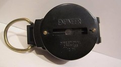 Vintage LENSATIC Black Plastic Engineer Compass w/ Brass Ring in Origianl Box