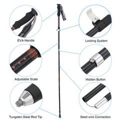 2Pcs Trekking Poles, Collapsible Hiking Pole 43-53 Inch Telescopic Folding Red