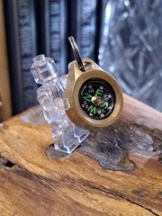 Mini EDC Minimalist Brass Keychain Compass w/Titanium Keyring