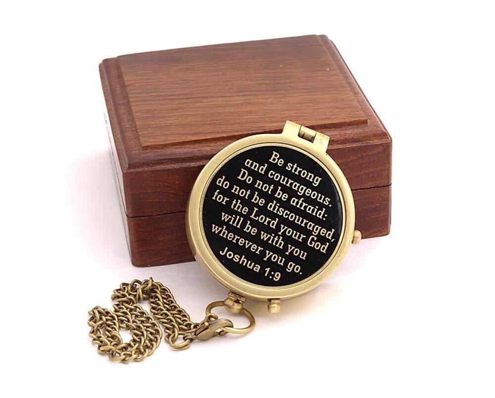 Be Strong And Courageous Joshua 19 Solid Brass Directional Engraved Compass B…