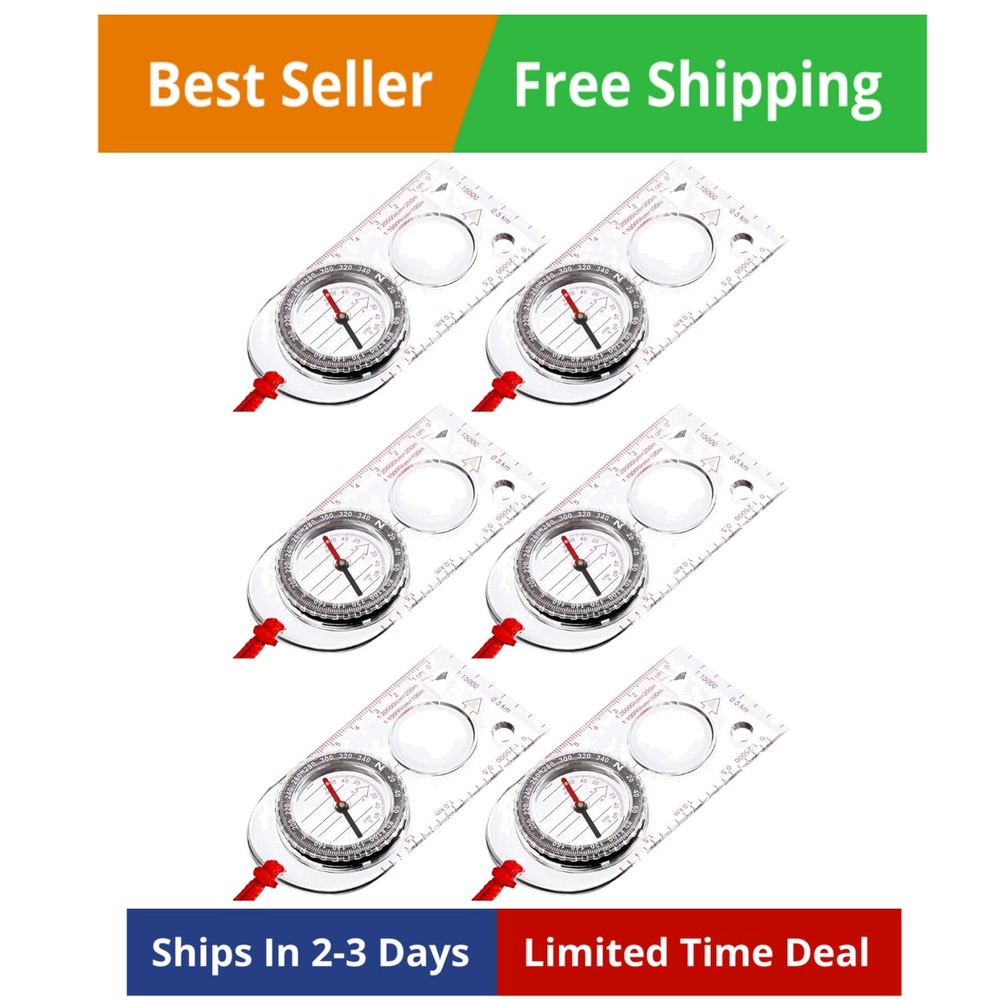6 Pieces Orienteering Compass Bulk Scout Compass with Declination Magnifier R…