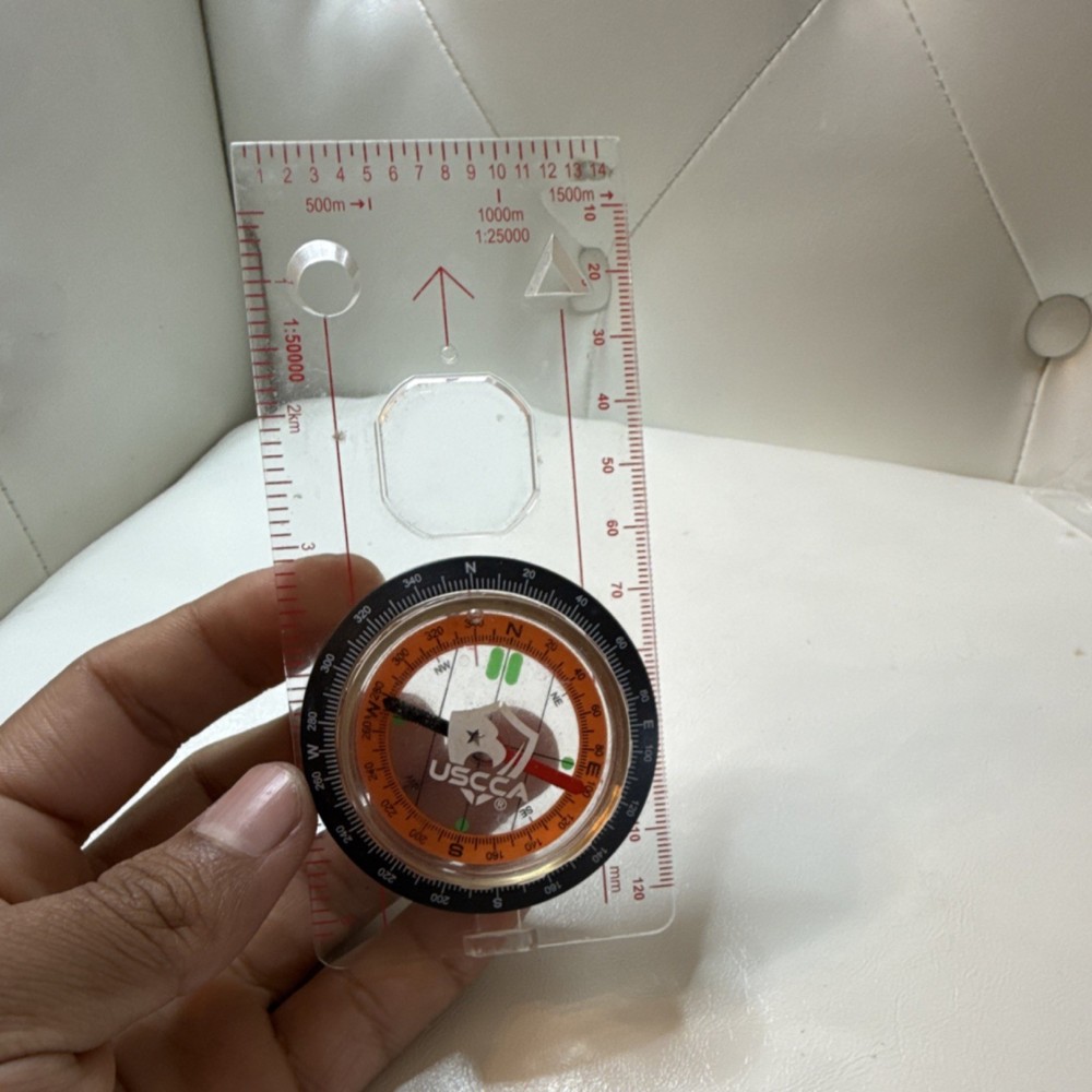 USCCA Hiking Compass Plastic with Ruler Clear Black Orange Decimal & Imperial