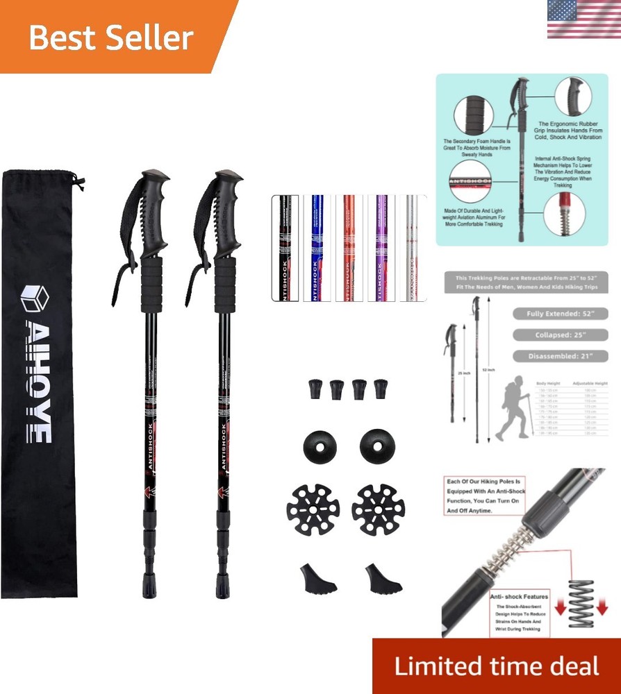 Ergonomic Hiking Poles with Anti-Shock Technology – Includes 10 Replacement Tips