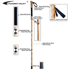 Adjustable Beech Wood Trekking Pole – Quick Flip-Lock, Leather Strap, Black