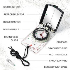 Orienteering Compass with Sighting Mirror – Adjustable Declination for Hiking &