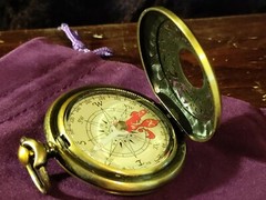 Push Button Heavy Brass Ornate Compass with Velvet Bag