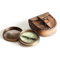 Poem Compass Antiqued Brass Engraved Frost Road Not Taken Leather Case 2.5 Inch