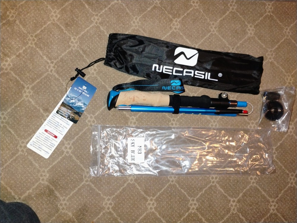 Necasil Foldable Trekking Pole Single 6061Aluminum Hiking Pole Adjustable w/ Bag