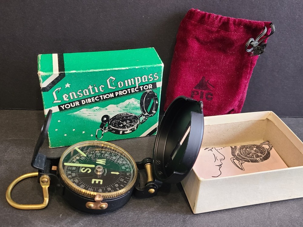 Lensatic Compass Vintage Original Box Pouch Instruction Your Direction Protector