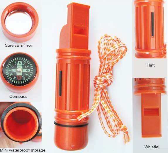 New 5 in1 Emergency Hiking Camping Survival Compass W / Whistle * US SHIPPER *