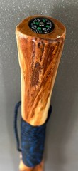 “Lake Geneva” Hiking stick, 55 1/2″ tall, blue paracord grip & lanyard, compass