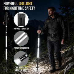 LED Smart Lighting Trekking Pole, Tactical Survival Hiking Stick, Height Adjusta