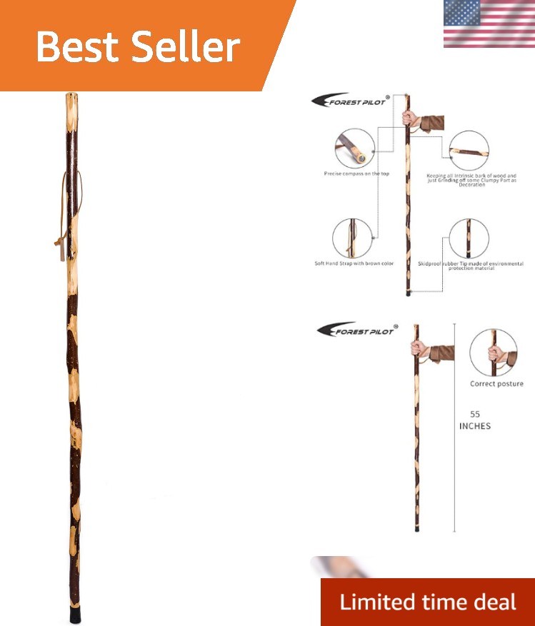 Elegant 55-Inch Wooden Hiking Stick – Durable Rubber Tip & Comfortable Strap
