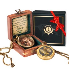 Brass Love Compass with Wooden Box, Antique Love Compass to Travel with Engra…