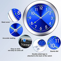 2 Pieces Stick on Dashboard Car Clock Mini Tiny Small Luminous Black, Blue