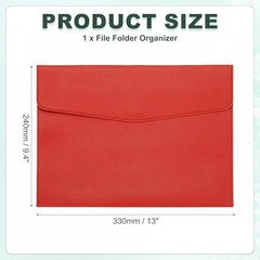 PU Leather A4 File Folder, Document Holder Filing Organizer Portfolio Red