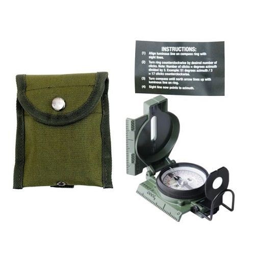 New O.D. Green GI Phosphorus Lensatic Compass with Pouch
