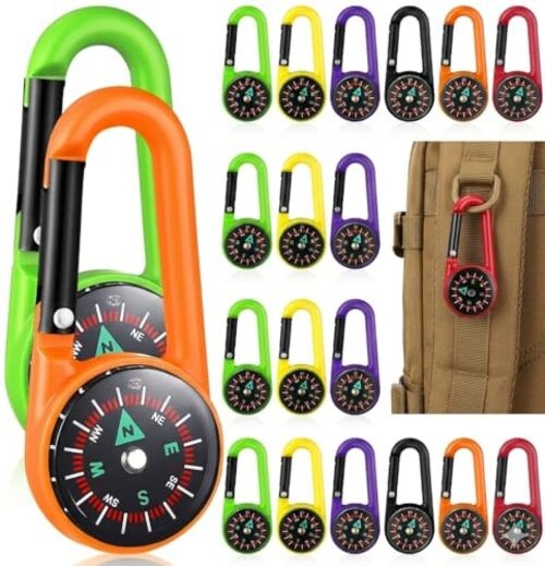 24pcs Carabiner Compass Set: Small Pocket Compass Keychain for Kids & Adults