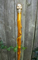 43″ Hand Carved Spiral Mulberry Walking Stick Cane w/ Brass Skull Top Handle #28