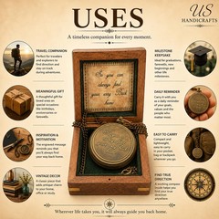 Handmade Brass Compass with Wooden Box – “So You Can Always Find Your Way Bac…