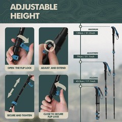 GPTCAMP Hiking Stick,1PC Trekking Pole Collapsible 17.32″, Blue(1 Pole)