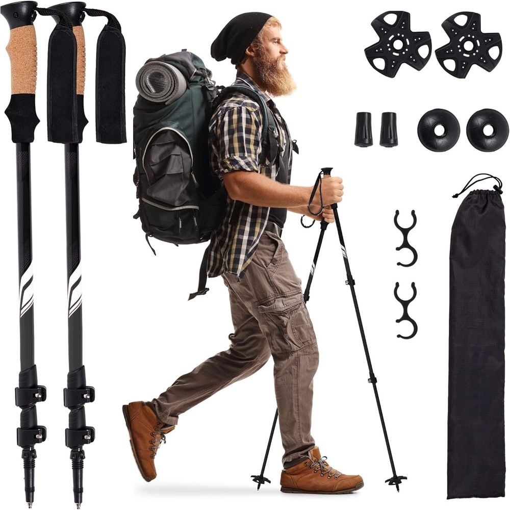 Lightweight 7075 Aluminum Trekking Poles for Hiking, Adjustable, 2 Pack